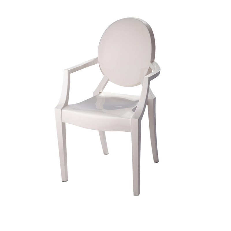 Benjara Lily Outdoor Dining Armchairs Set of 4- Round Backrest- White Plastic