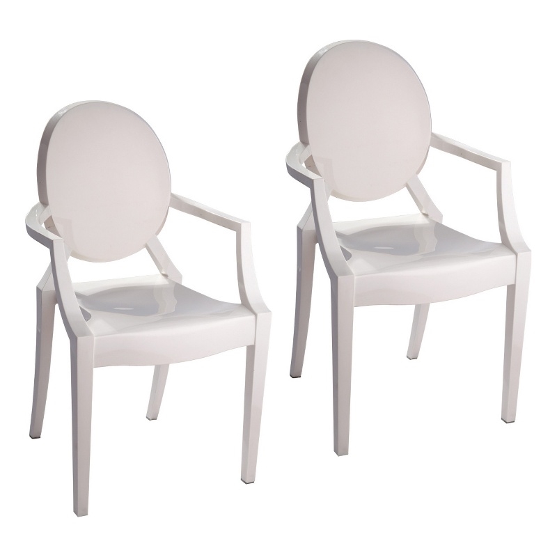 Benjara Lily Outdoor Dining Armchairs Set of 4- Round Backrest- White Plastic