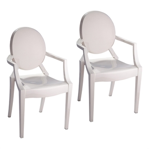 Benjara Lily Outdoor Dining Armchairs Set of 4- Round Backrest- White Plastic
