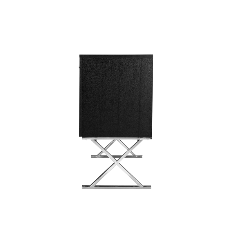 Benjara Rix Sideboard Buffet Console- 2 Door- X Chrome Legs- Black 69 Inch