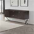 Benjara Rix Sideboard Buffet Console- 2 Door- X Chrome Legs- Brown 69 Inch