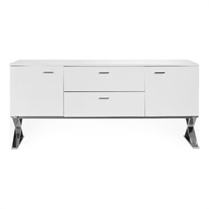 Benjara Rix Sideboard Buffet Console- 2 Door- X Chrome Legs- White 69 Inch
