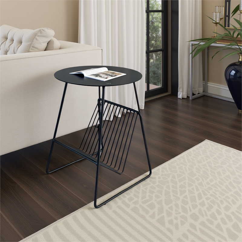 Benjara Zeo Side End Table w Magazine Rack- 14