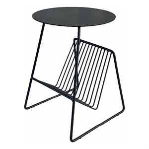 Benjara Zeo Side End Table w Magazine Rack- 14&quot Round Top- Black Metal