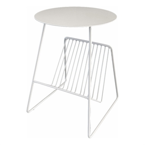 Benjara Zeo Side End Table w Magazine Rack- 14&quot Round Top- White Metal