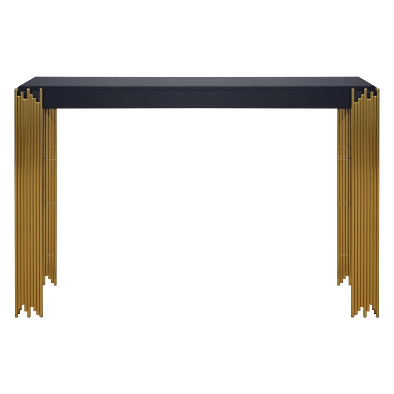 Benjara Theo Console Table- Gold Metal Legs- Retro Black Wood Frame 48 Inch