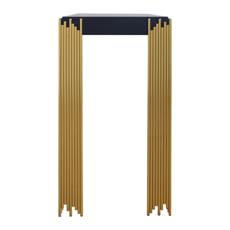 Benjara Theo Console Table- Gold Metal Legs- Retro Black Wood Frame 48 Inch