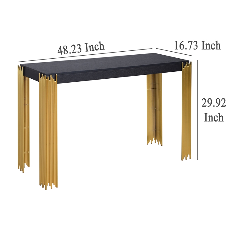 Benjara Theo Console Table- Gold Metal Legs- Retro Black Wood Frame 48 Inch