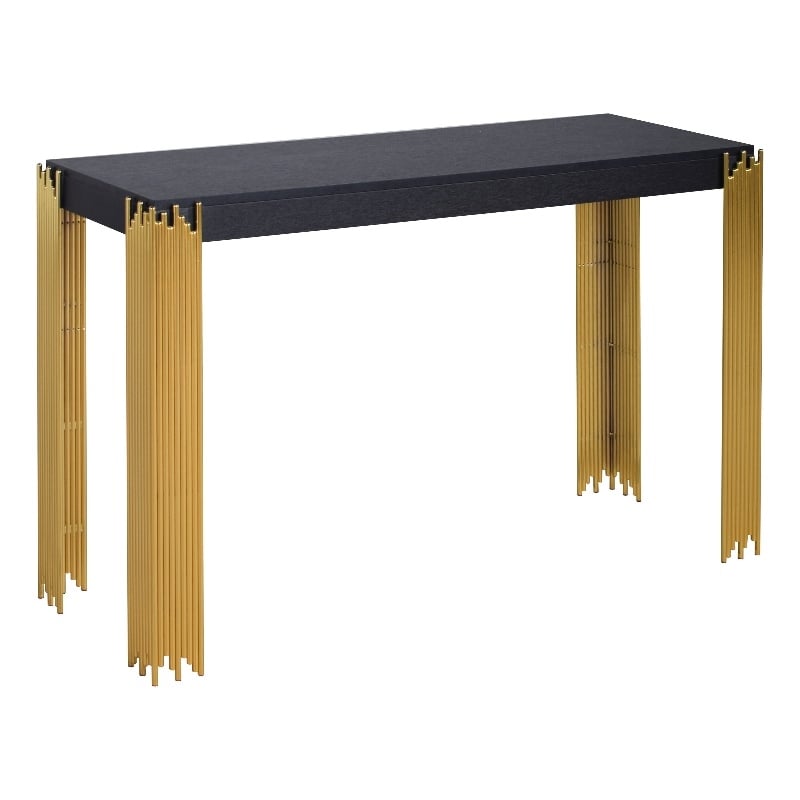 Benjara Theo Console Table- Gold Metal Legs- Retro Black Wood Frame 48 Inch