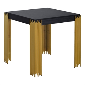 Benjara Theo Side End Table- Retro Gold Metal Legs- Black Wood- Square 25 Inch
