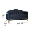 Benjara Theo Loveseat- Black Velvet- Blue LED Lights- Gold Metal Legs- 59 Inch