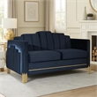 Benjara Theo Loveseat- Black Velvet- Blue LED Lights- Gold Metal Legs- 59 Inch