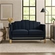 Benjara Theo Loveseat- Black Velvet- Blue LED Lights- Gold Metal Legs- 59 Inch