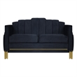 Benjara Theo Loveseat- Black Velvet- Blue LED Lights- Gold Metal Legs- 59 Inch