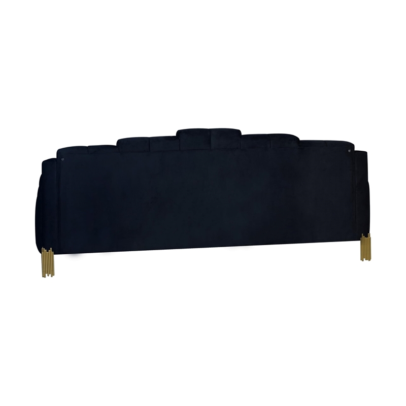 Benjara Theo Sofa- Black Velvet- Blue LED Lights- Gold Metal Legs- 83 Inch