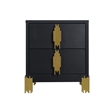 Benjara Theo Nightstand- 2 Drawers- Retro Gold Handles and Black Wood- 25 Inch