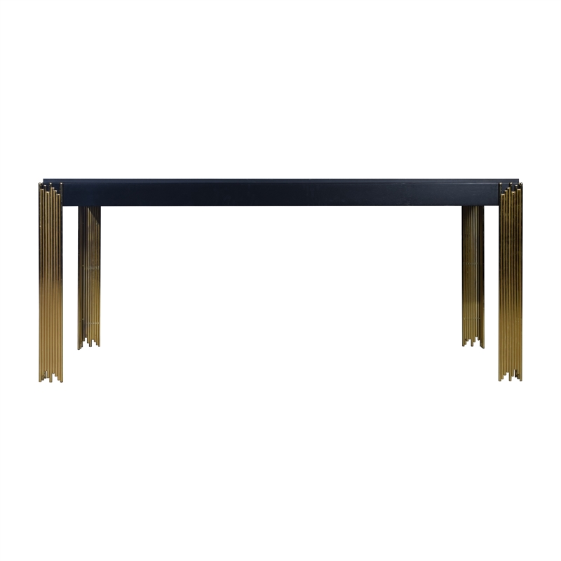 Benjara Theo Dining Table- Gold Metal Legs- Retro Black Wood Frame- 72 Inch
