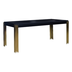 Benjara Theo Dining Table- Gold Metal Legs- Retro Black Wood Frame- 72 Inch