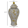 Benjara Chris Lidded Accent Jar- Yellow Bird and Floral- White Ceramic 20 Inch