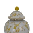 Benjara Chris Lidded Accent Jar- Yellow Bird and Floral- White Ceramic 20 Inch