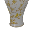 Benjara Chris Lidded Accent Jar- Yellow Bird and Floral- White Ceramic 20 Inch