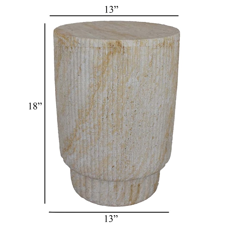 Benjara Archi Plant Stand Table- Fluted Surface- Marbled White Resin 18 Inch