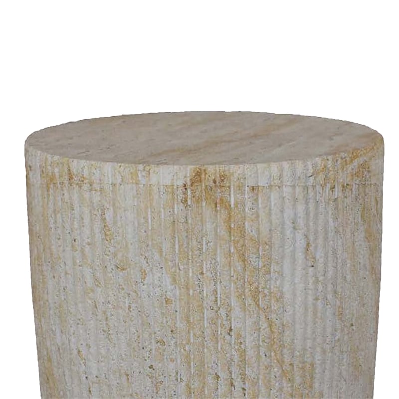Benjara Archi Plant Stand Table- Fluted Surface- Marbled White Resin 18 Inch