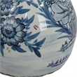 Benjara Accent Ginger Jar with Lid- Blue and White Ceramic- Floral Pattern