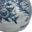 Benjara Accent Ginger Jar with Lid- Blue and White Ceramic- Floral Pattern