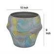 Benjara Accent Flower Vase- Brushstroke Pattern Blue Yellow Ceramic- 10 Inch