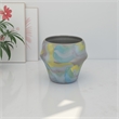 Benjara Accent Flower Vase- Brushstroke Pattern Blue Yellow Ceramic- 10 Inch