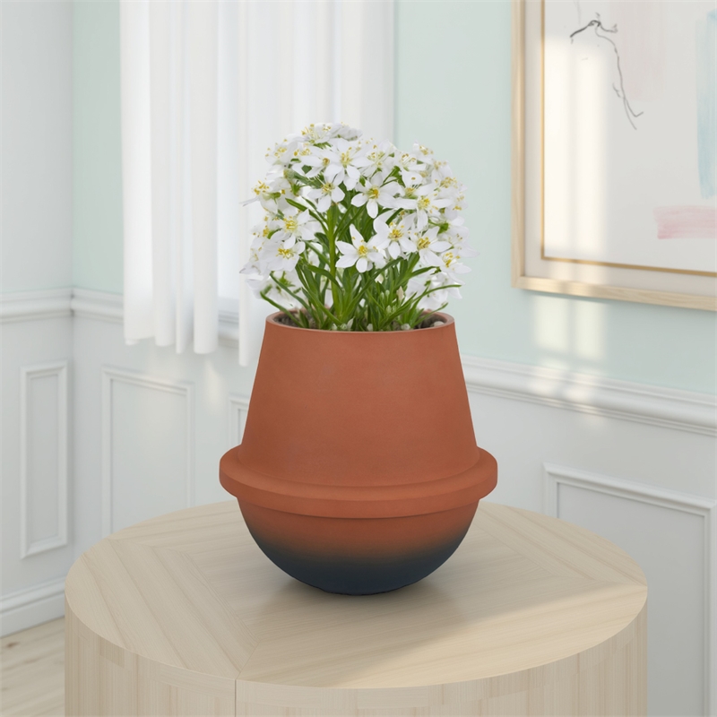 Benjara Decorative Flower Vase- Terracotta Inspired Orange Ceramic 10 Inch