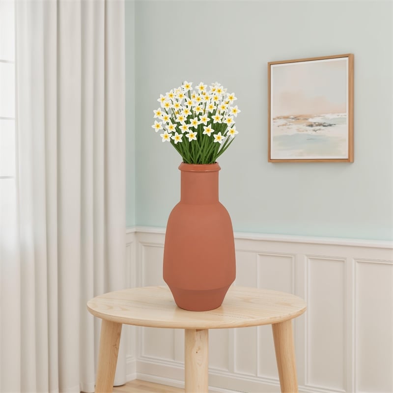 Benjara Decorative Flower Vase- Terracotta Inspired Orange Ceramic 15 Inch