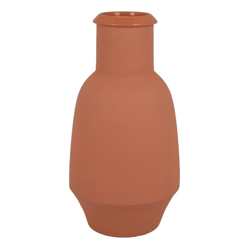 Benjara Decorative Flower Vase- Terracotta Inspired Orange Ceramic 15 Inch