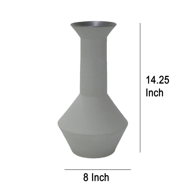 Benjara Accent Flower Vase- Narrow Neck Geometric Shape White Ceramic 14 Inch