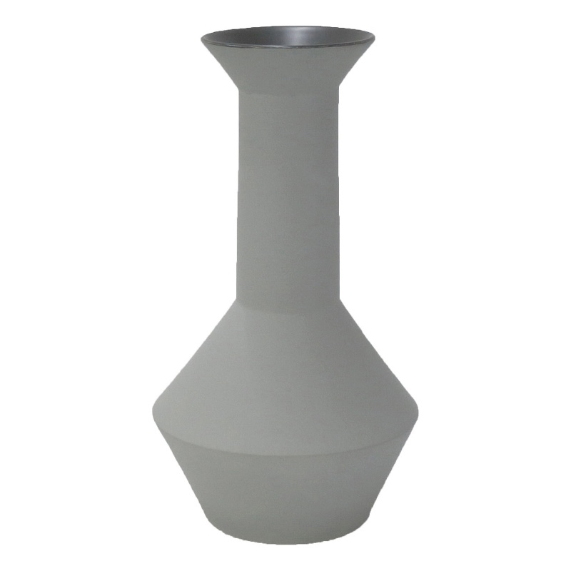 Benjara Accent Flower Vase- Narrow Neck Geometric Shape White Ceramic 14 Inch