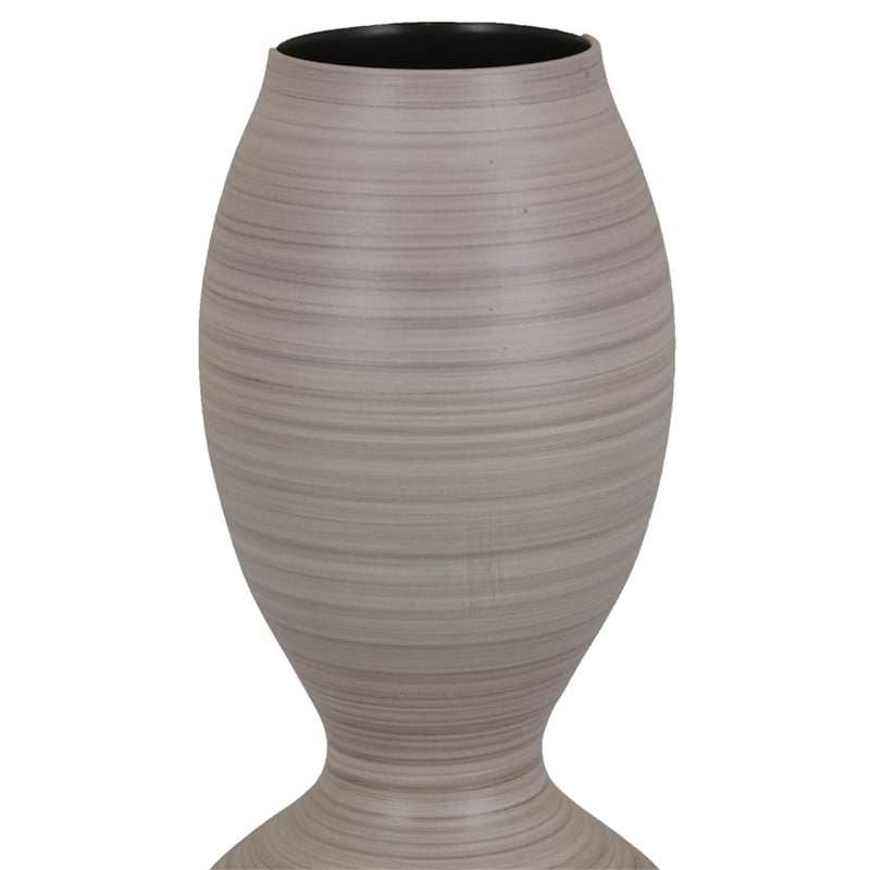 Benjara Modern Flower Vase- Double Bulb Ombre Textured Gray Ceramic- 17 Inch