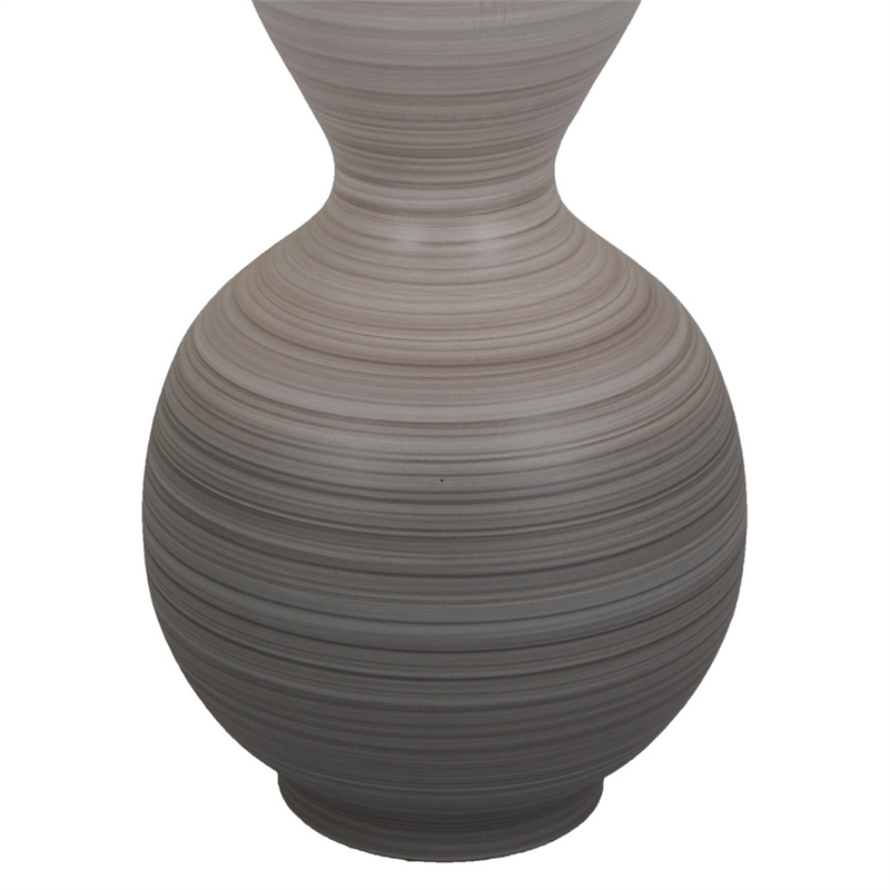 Benjara Modern Flower Vase- Double Bulb Ombre Textured Gray Ceramic- 17 Inch