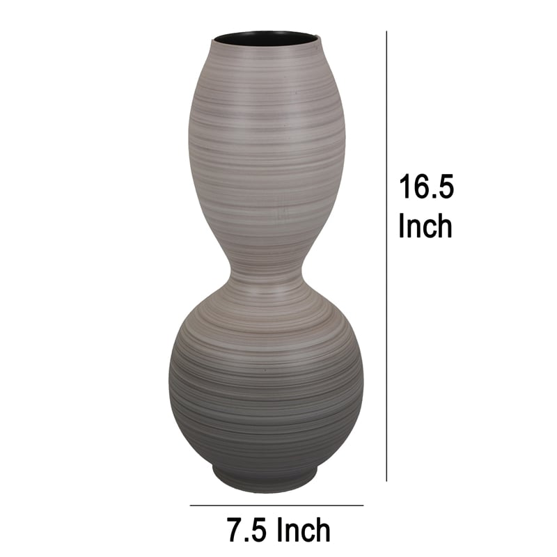 Benjara Modern Flower Vase- Double Bulb Ombre Textured Gray Ceramic- 17 Inch