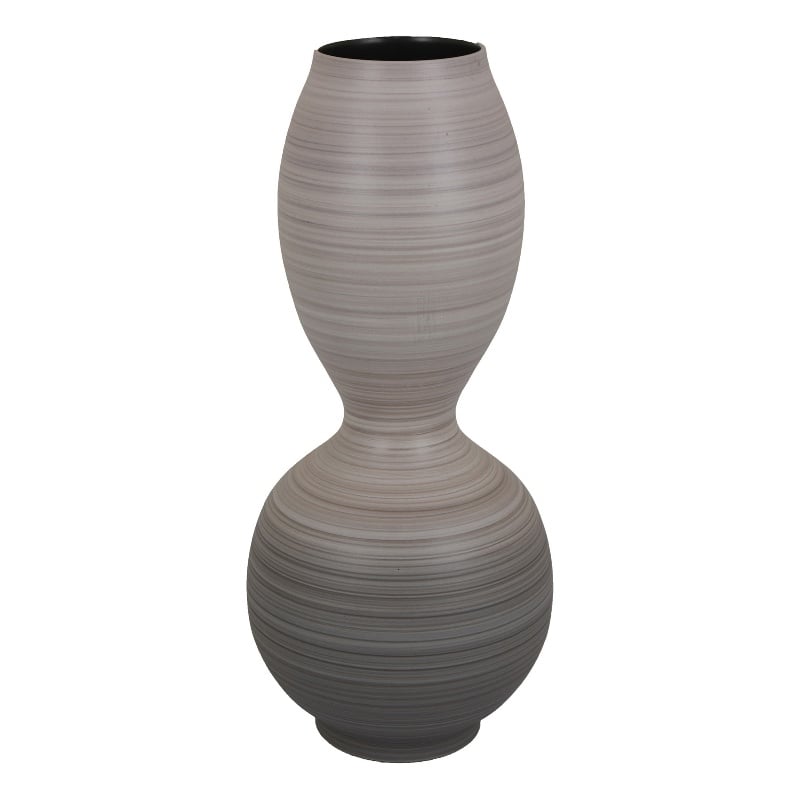 Benjara Modern Flower Vase- Double Bulb Ombre Textured Gray Ceramic- 17 Inch