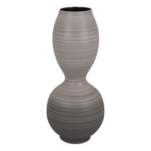 Benjara Modern Flower Vase- Double Bulb Ombre Textured Gray Ceramic- 17 Inch