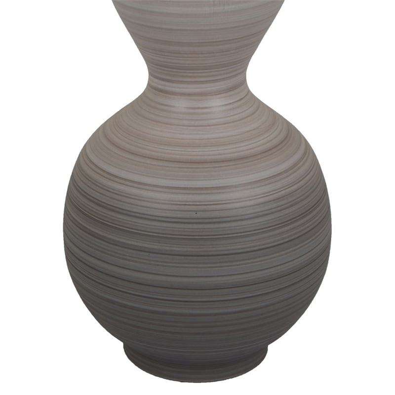 Benjara Modern Flower Vase- Double Bulb Ombre Textured Gray Ceramic- 17 Inch