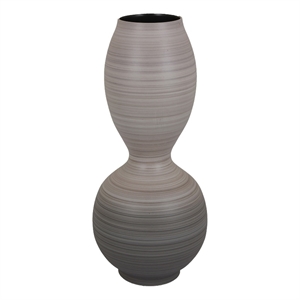 Benjara Modern Flower Vase- Double Bulb Ombre Textured Gray Ceramic- 17 Inch
