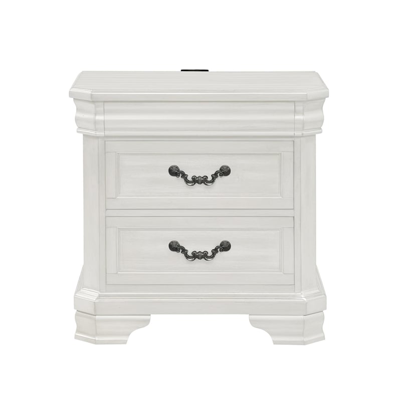 Benjara Lynda Nightstand- 2 Drawers Metal Handles- White Acacia Wood 27 Inch