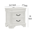 Benjara Lynda Nightstand- 2 Drawers Metal Handles- White Acacia Wood 27 Inch