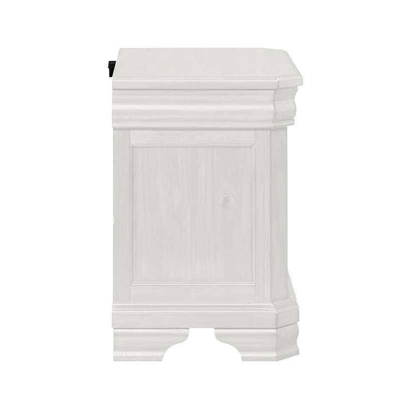 Benjara Lynda Nightstand- 2 Drawers Metal Handles- White Acacia Wood 27 Inch