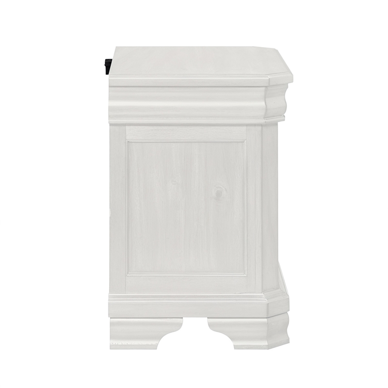 Benjara Lynda Nightstand- 2 Drawers Metal Handles- White Acacia Wood 27 Inch