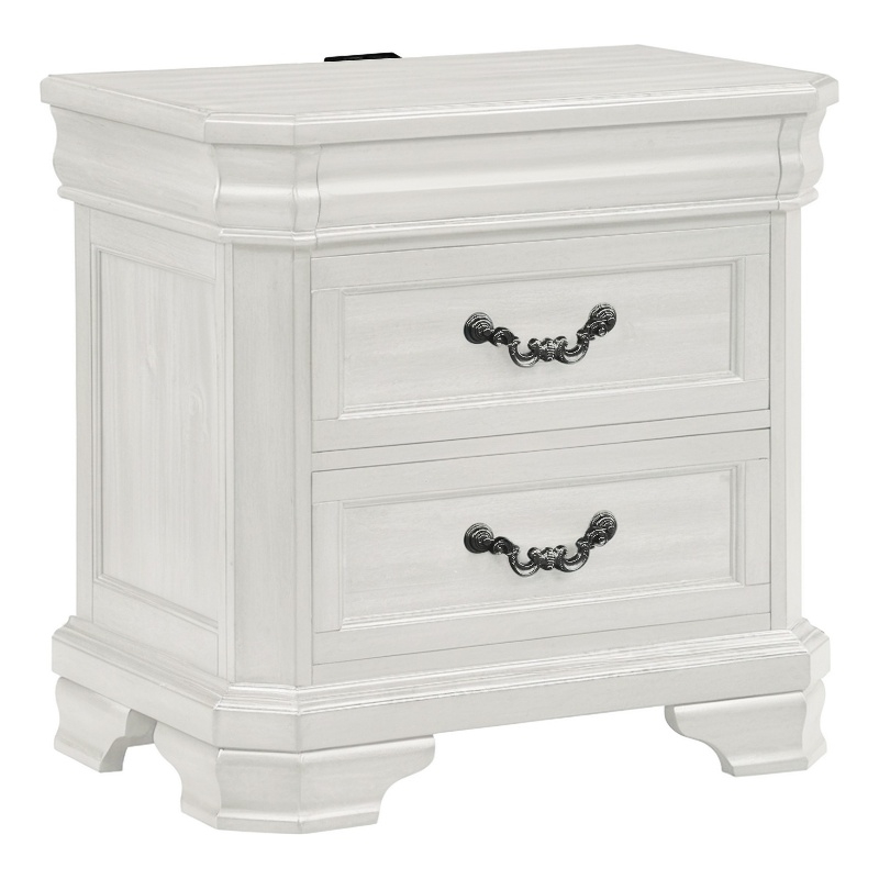 Benjara Lynda Nightstand- 2 Drawers Metal Handles- White Acacia Wood 27 Inch