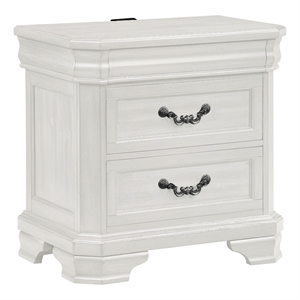 Benjara Lynda Nightstand- 2 Drawers Metal Handles- White Acacia Wood 27 Inch