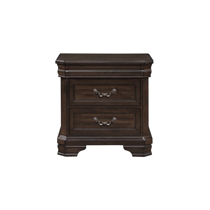 Benjara Lynda Nightstand- 2 Drawers Metal Handles- Brown Acacia Wood- 28 Inch